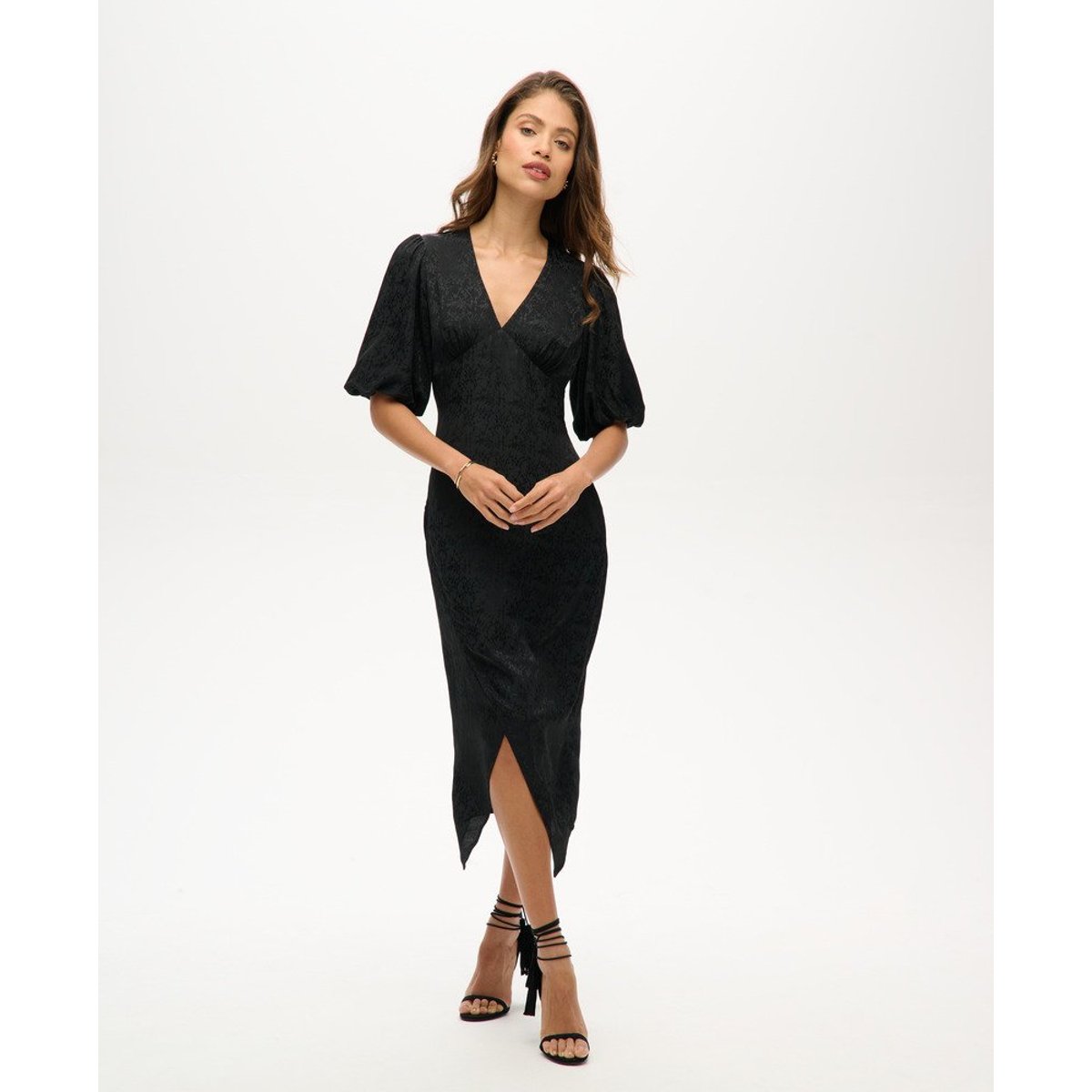 Robe mi-longue à manches courtes noir, SUPERDRY