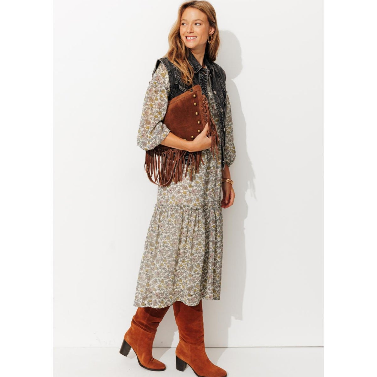 Robe longue à fleurs imprimé écru, PROMOD