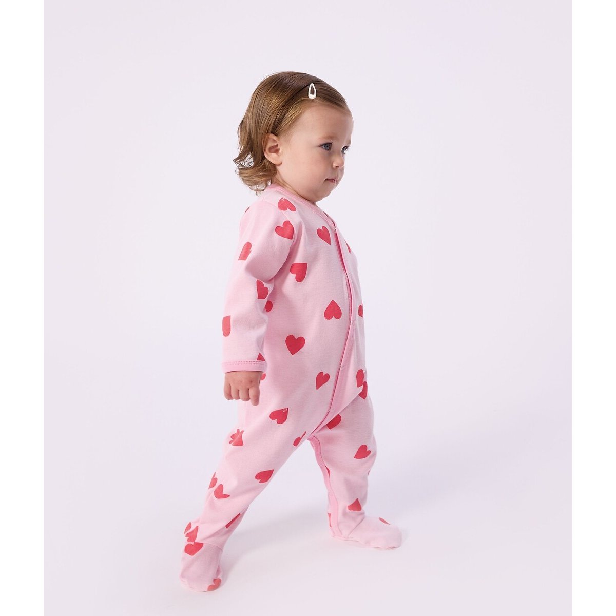 Pigiama in cotone, stampa cuori rosa, PETIT BATEAU