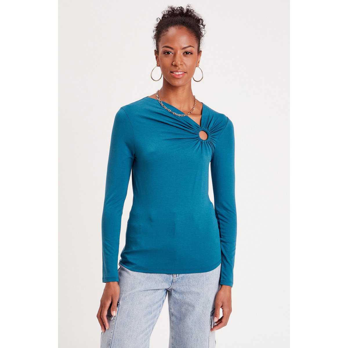 Blouse manches longues anneau bleu canard, CACHE CACHE