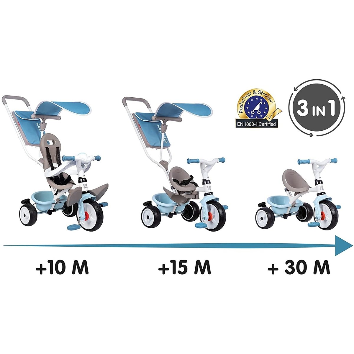 Tricycle Baby Balade Plus Rose bleu, SMOBY