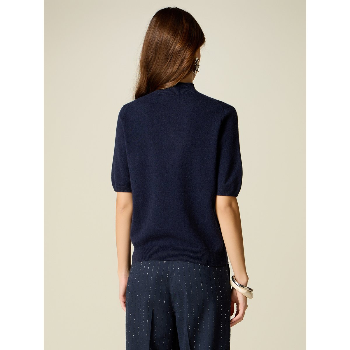 Pull col rond manches courtes bleu, OLTRE