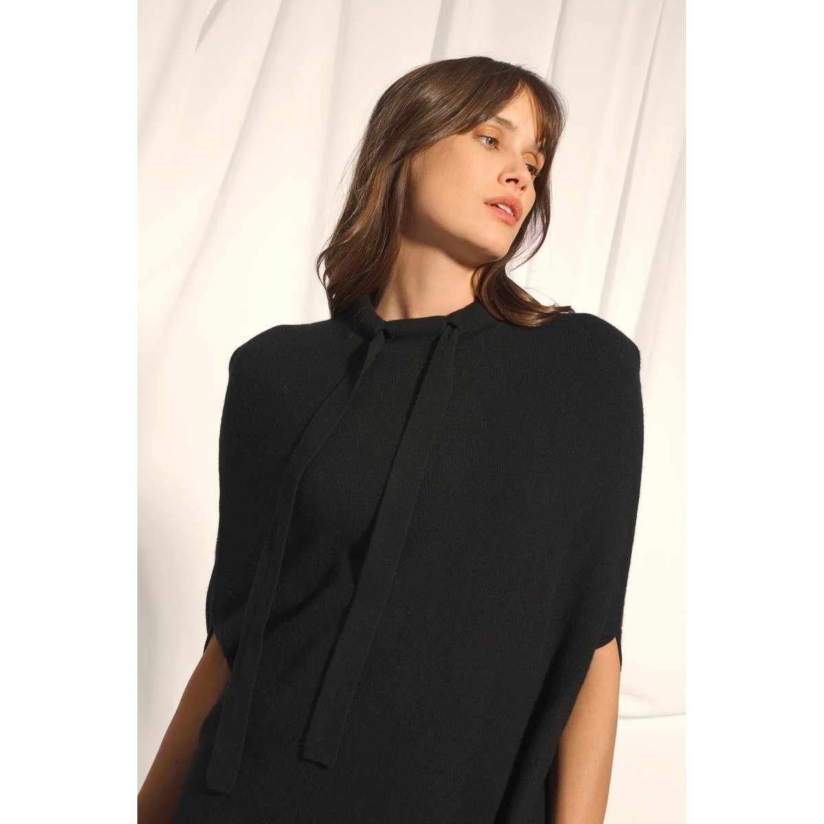 Cape Col Rond Cordon Coulissant Noir Miamar noir, JUST CASHMERE