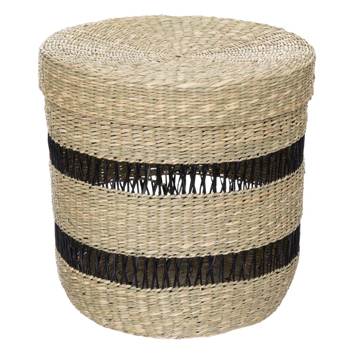 Lot de 2 paniers cylindriques avec couvercle en jonc tressé ajouré JAYLA beige, ATMOSPHERA
