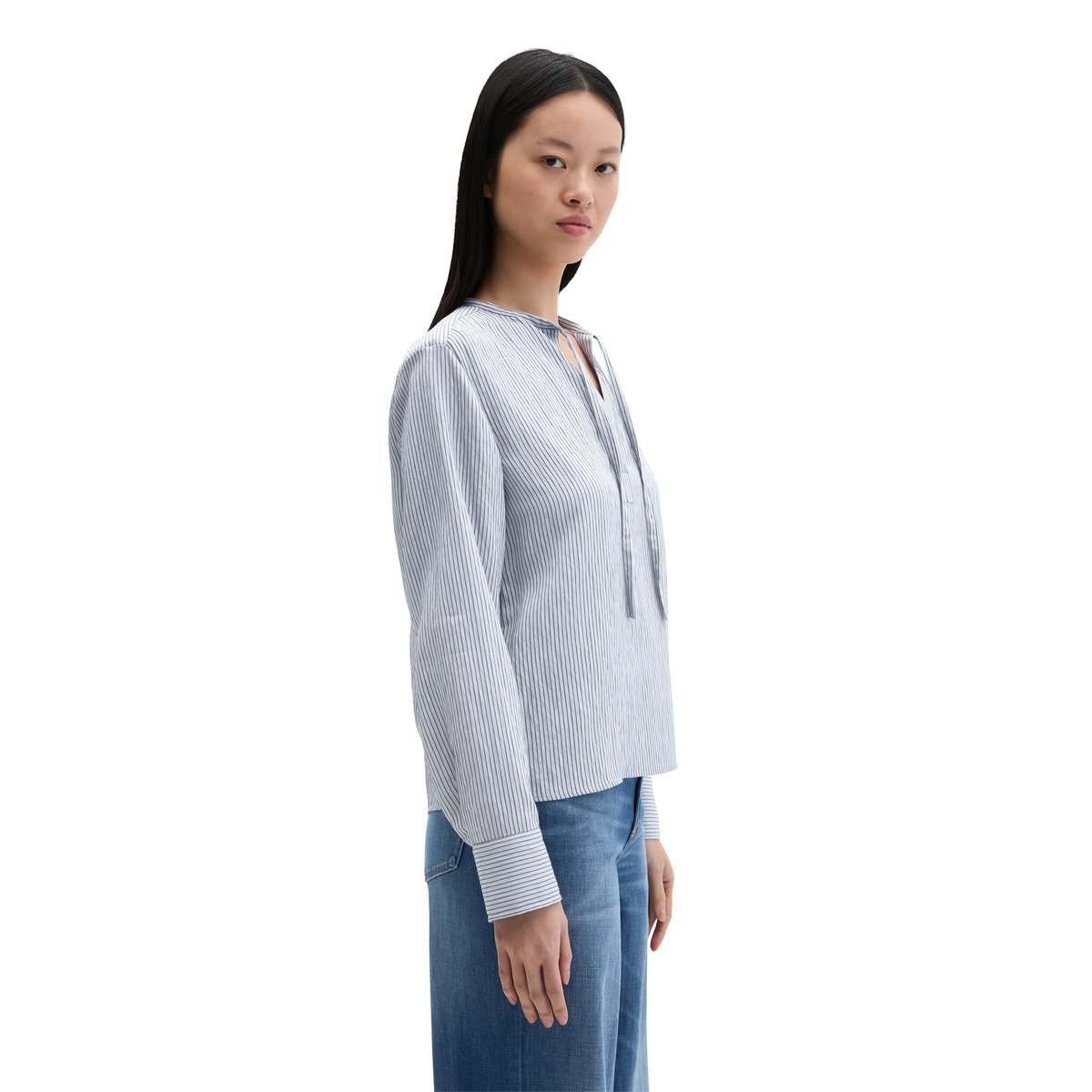 Blouse à rayures crinkle A-Shape en LENZING™ ECOVERO™ bleu moyen, MARC O'POLO
