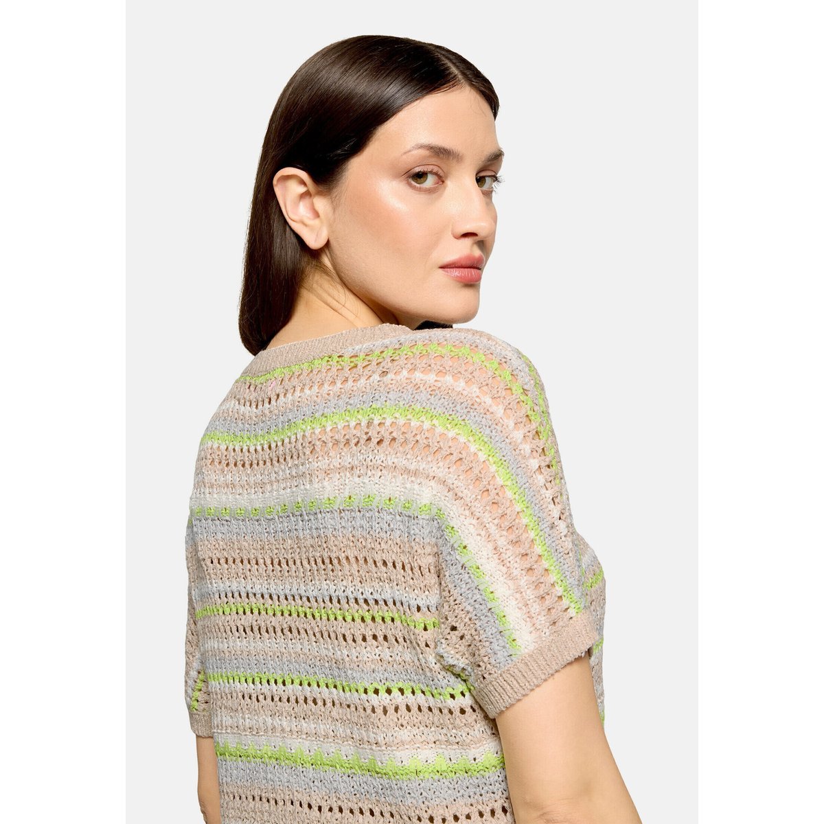 Pull-over en maille ajourée à encolure bateau patch beige/cream, BETTY BARCLAY