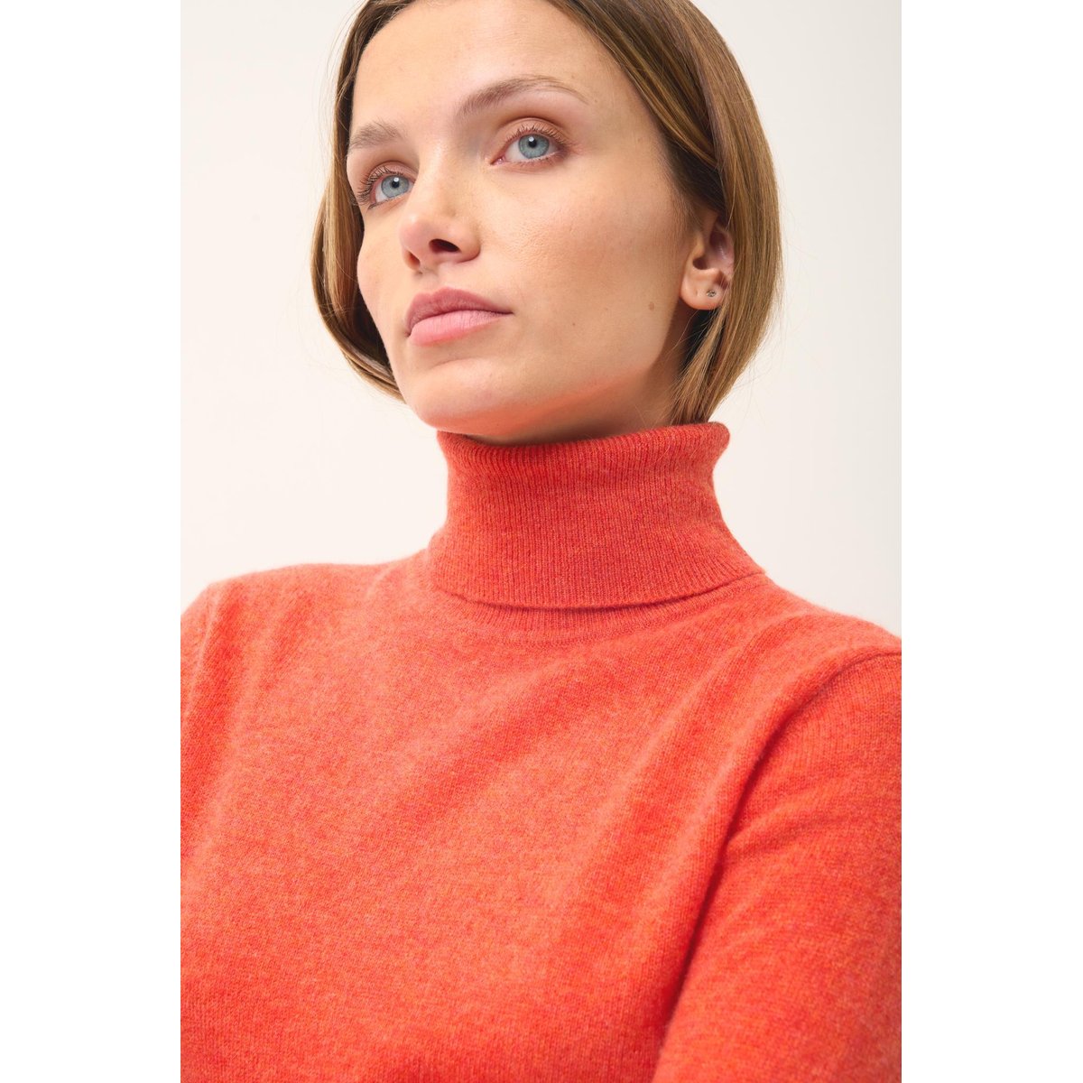 Pull Col Roulé Orange Chiné Ava orange, JUST CASHMERE
