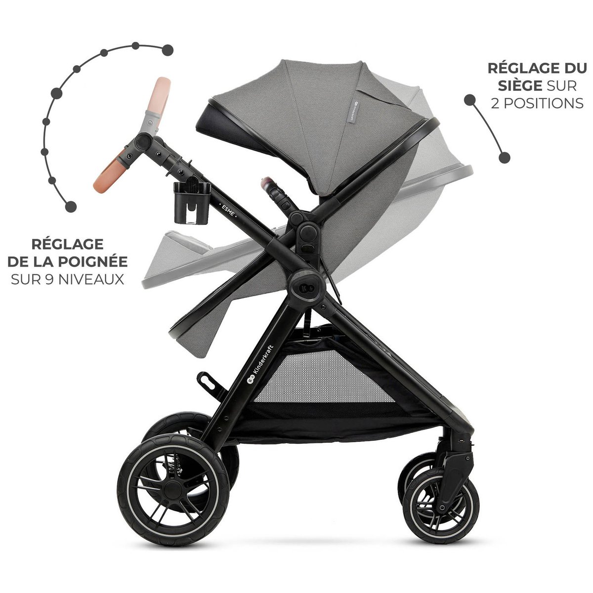 Poussette Esme Pro 3 en 1 gris, noir, KINDERKRAFT