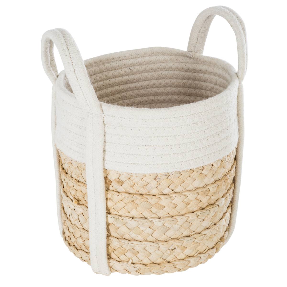 Lot de 4 paniers en fibres de maïs tressées et coton à anses IRVIN blanc, ATMOSPHERA