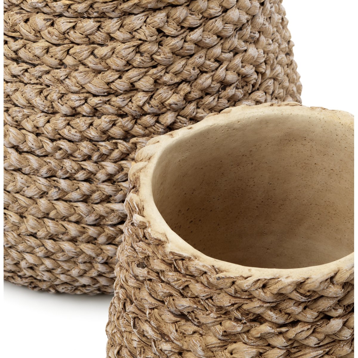 Cache-pot en béton FAKE BRAIDED beige, BAZAR BIZAR