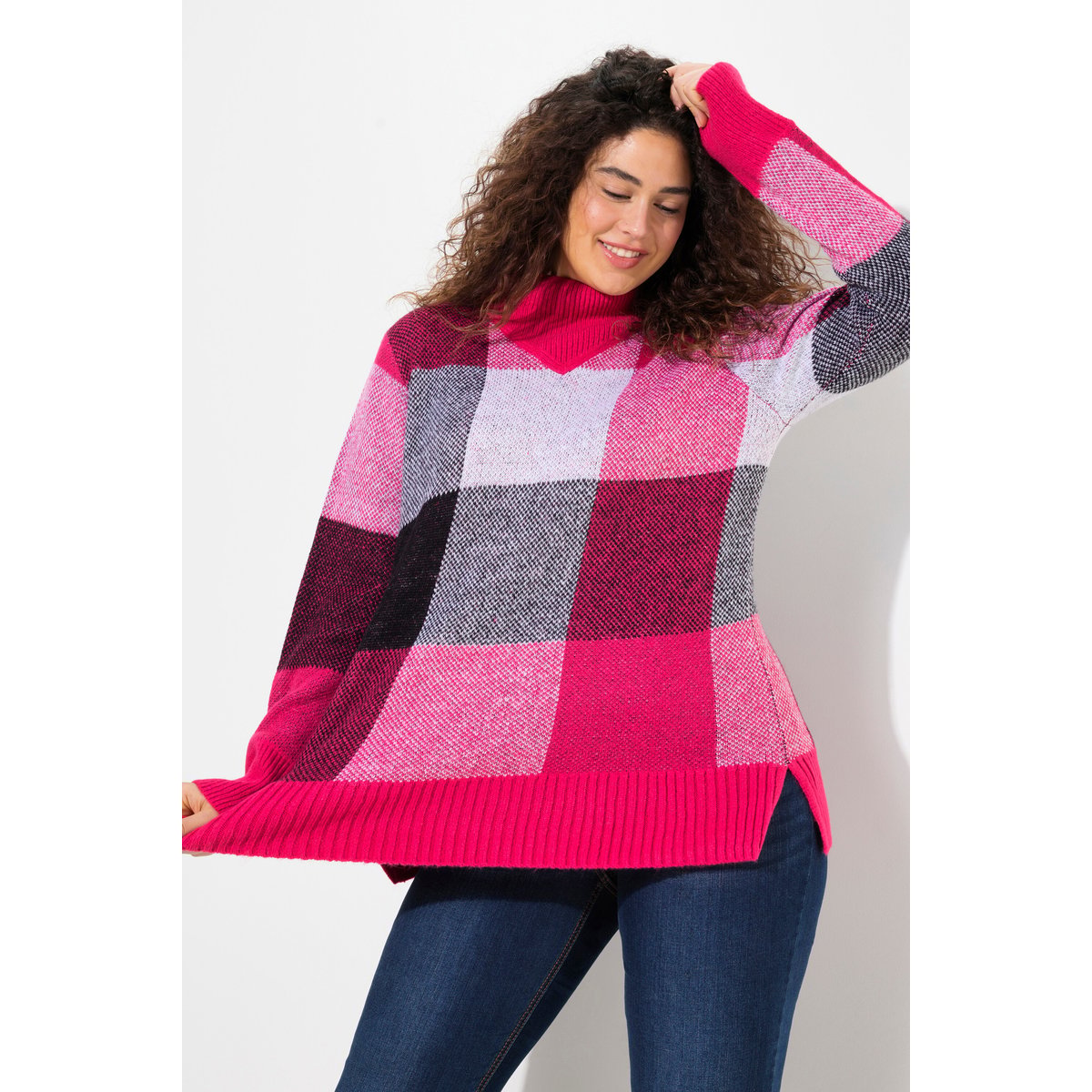Pull à col montant et manches longues rose rouge, ULLA POPKEN