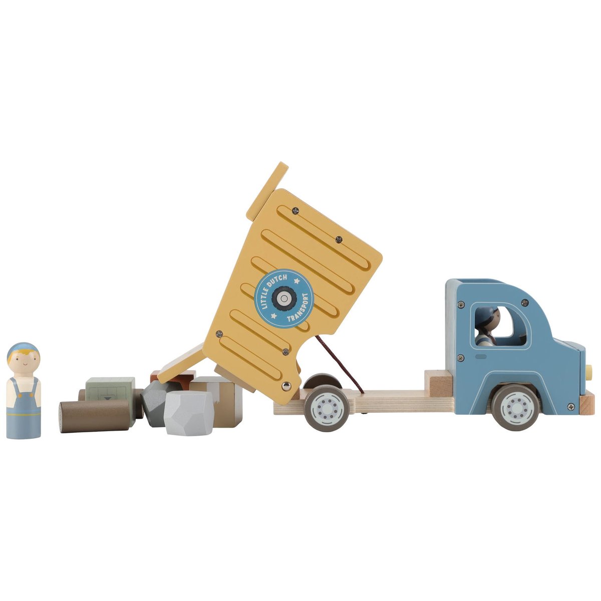 Camion-benne jaune, bleu, écru, LITTLE DUTCH