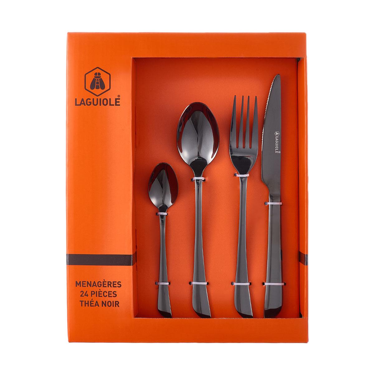 Ménagère 24 pièces - "Théa noir" argent, LAGUIOLE CUISSON