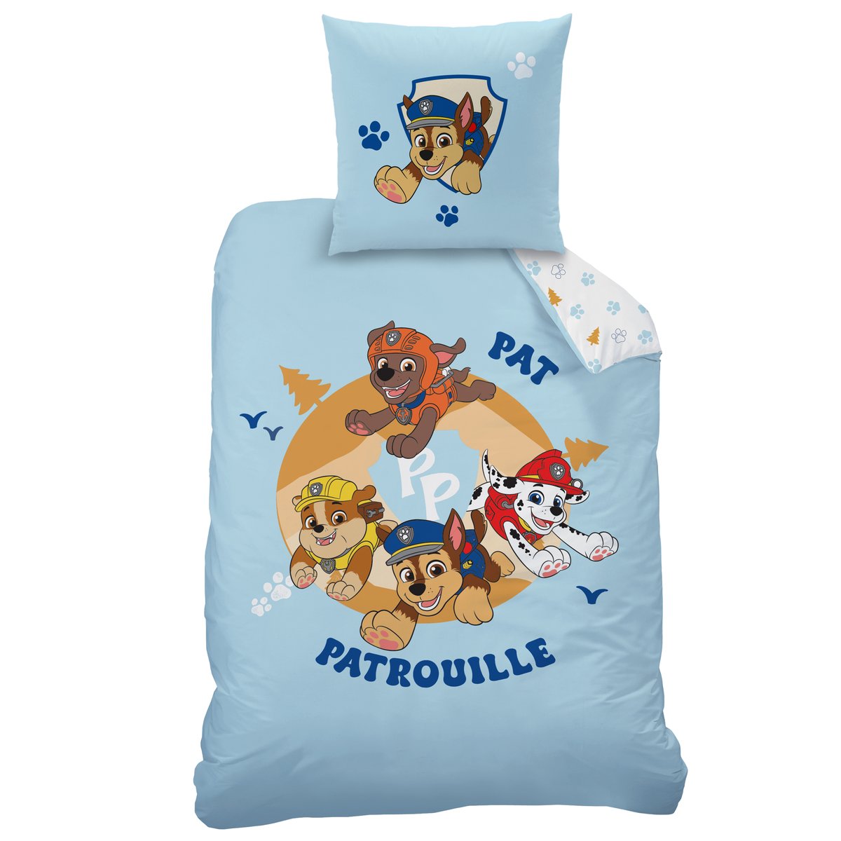 Parure de lit imprimée 100% coton, CAMP bleu, PAT PATROUILLE