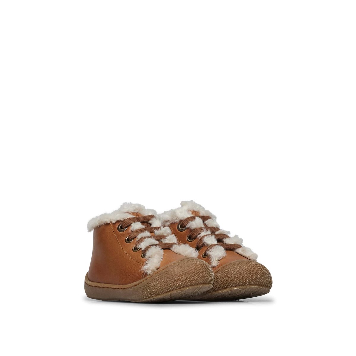 Chaussures premiers pas en cuir et laine LALLIT marron, NATURINO