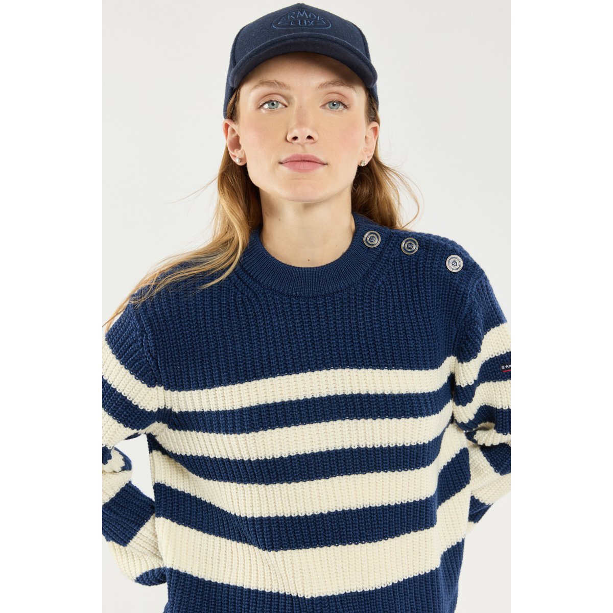 Pull rayé - laine iris/nature, ARMOR-LUX
