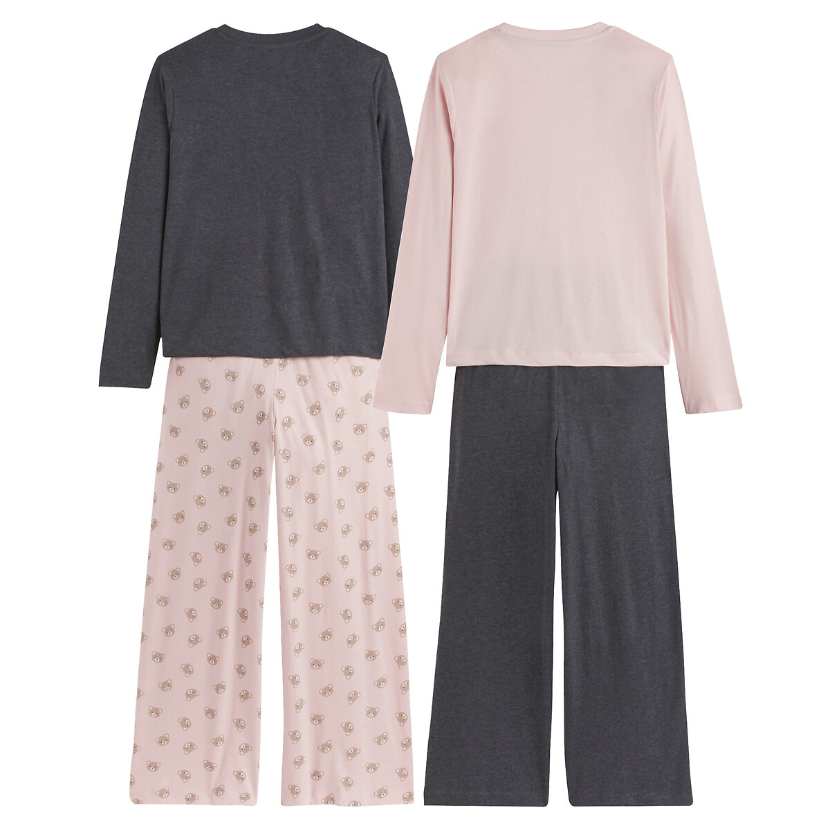 Lote de 2 pijamas em algodão, com ursos e mensagem rosa + cinza mesclado, LA REDOUTE COLLECTIONS