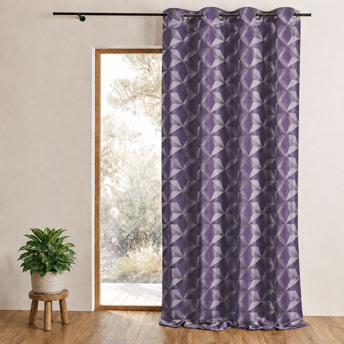 Rideau occultant jacquard à motifs géométriques violet parme, HOME MAISON