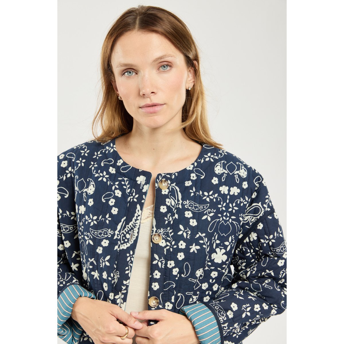 Veste matelassée réversible - coton imprimé fleurs bandana sea, TERRE & MER