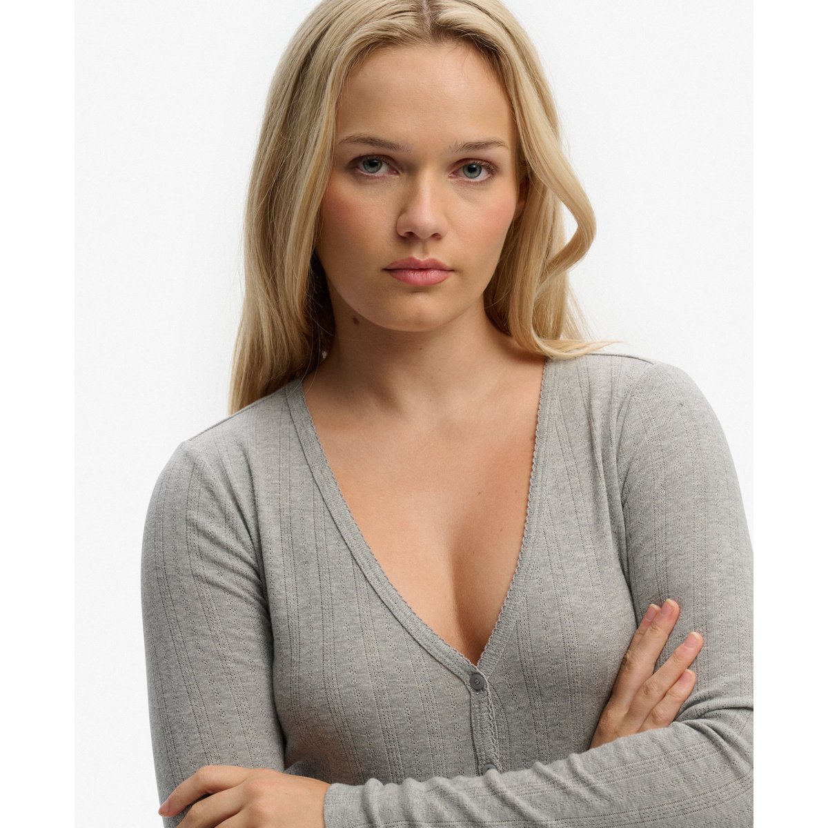 Cardigan Pointelle Athletic Essential gris chiné, SUPERDRY