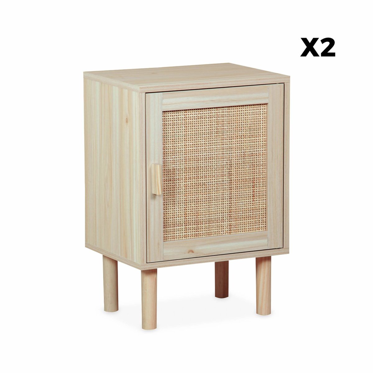 Table de chevet cannage 1 porte (lot de 2) CAMARGUE naturel, SWEEEK