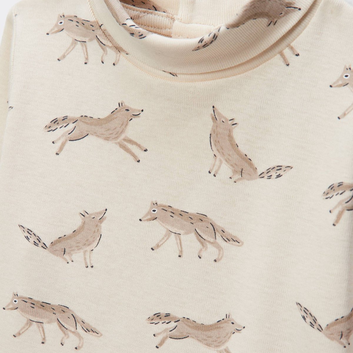 T-shirt manches longues col roulé imprimé en coton BIO GOTS naturel, BOUT'CHOU