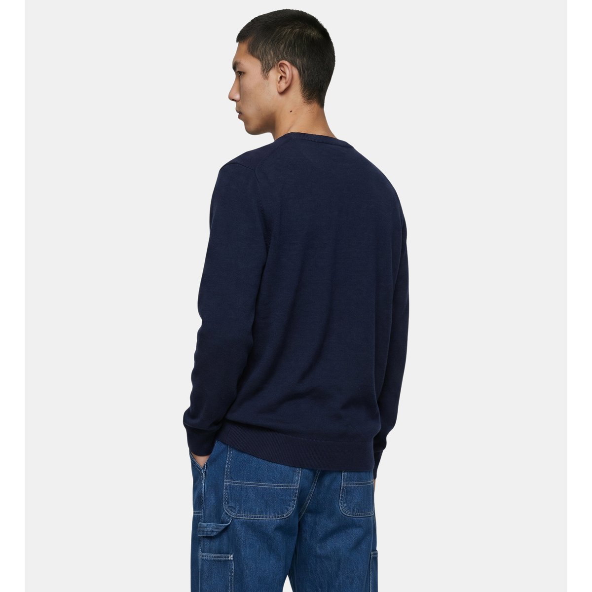 Pull droit terive col v laine mérinos responsable bleu marine, GALERIES LAFAYETTE