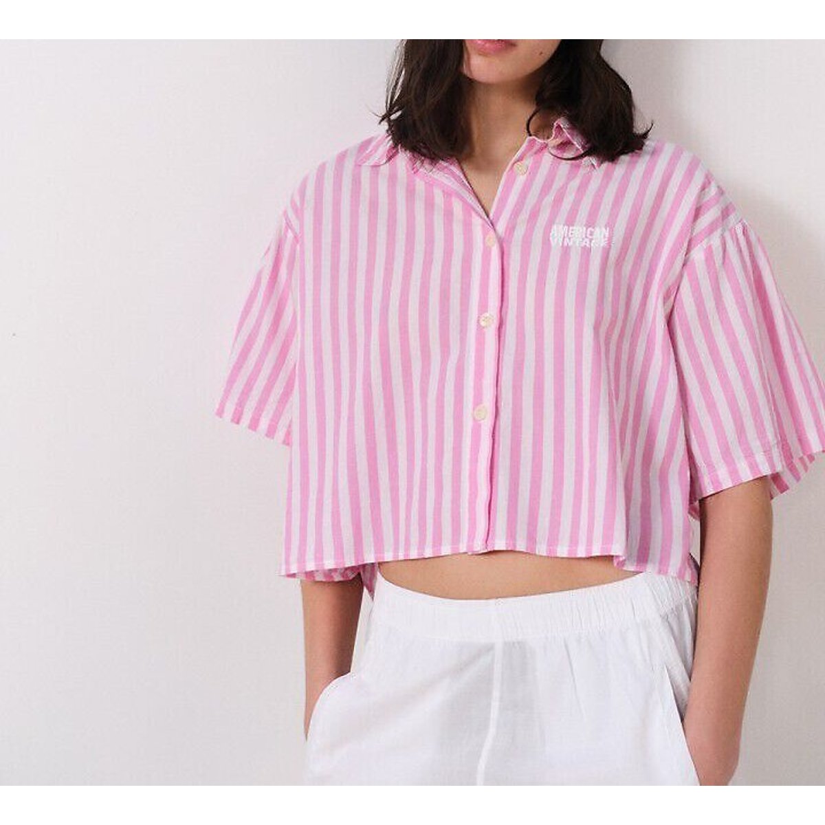Chemise rayée à manches courtes, VEXTOWN rayé rose, AMERICAN VINTAGE