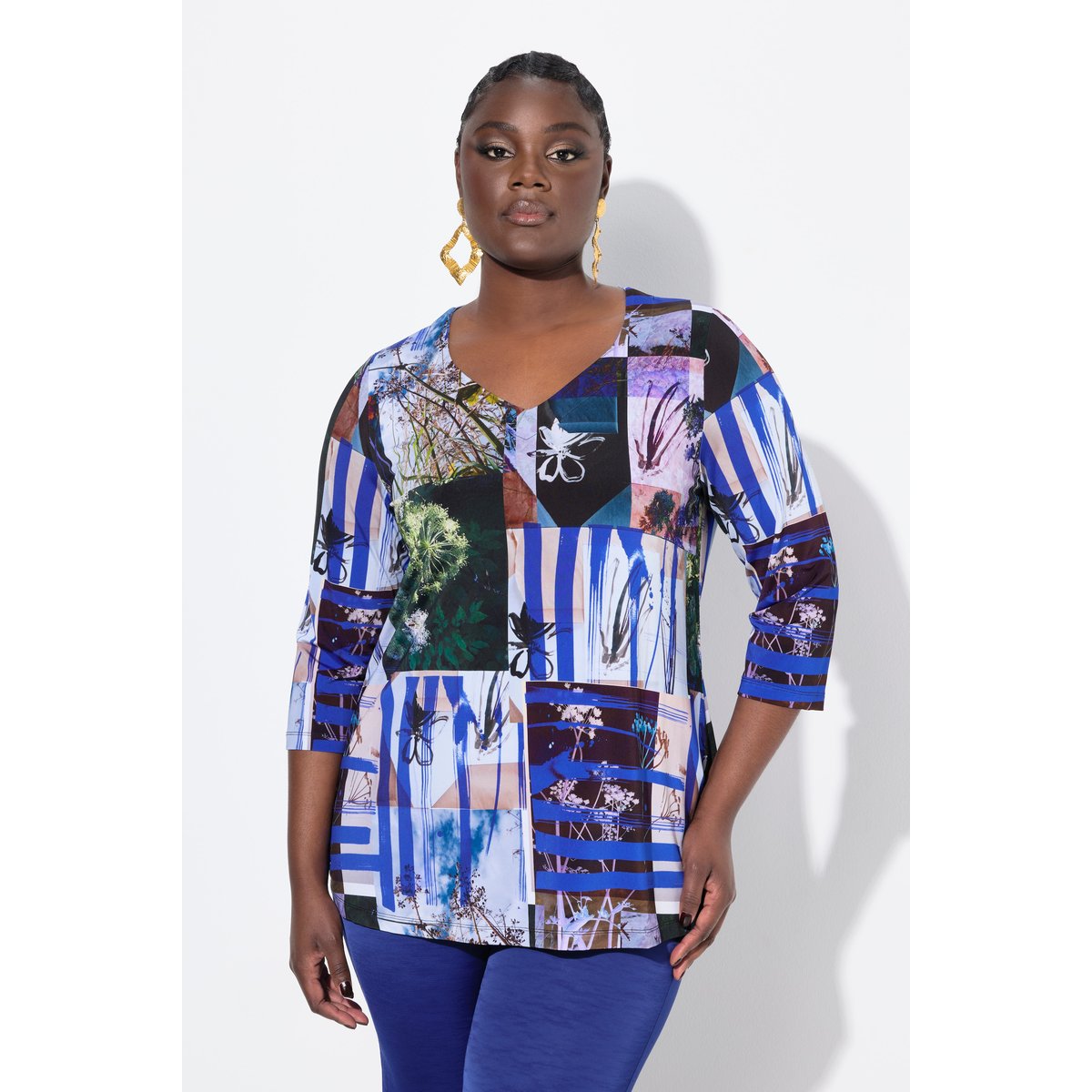 T-shirt au tombé fluide, imprimé patchwork blanc neige, ULLA POPKEN