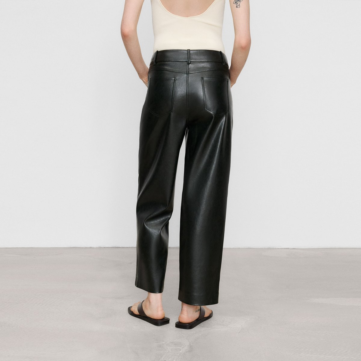 Simili pantalon droit vert foncé, ADOLFO DOMINGUEZ