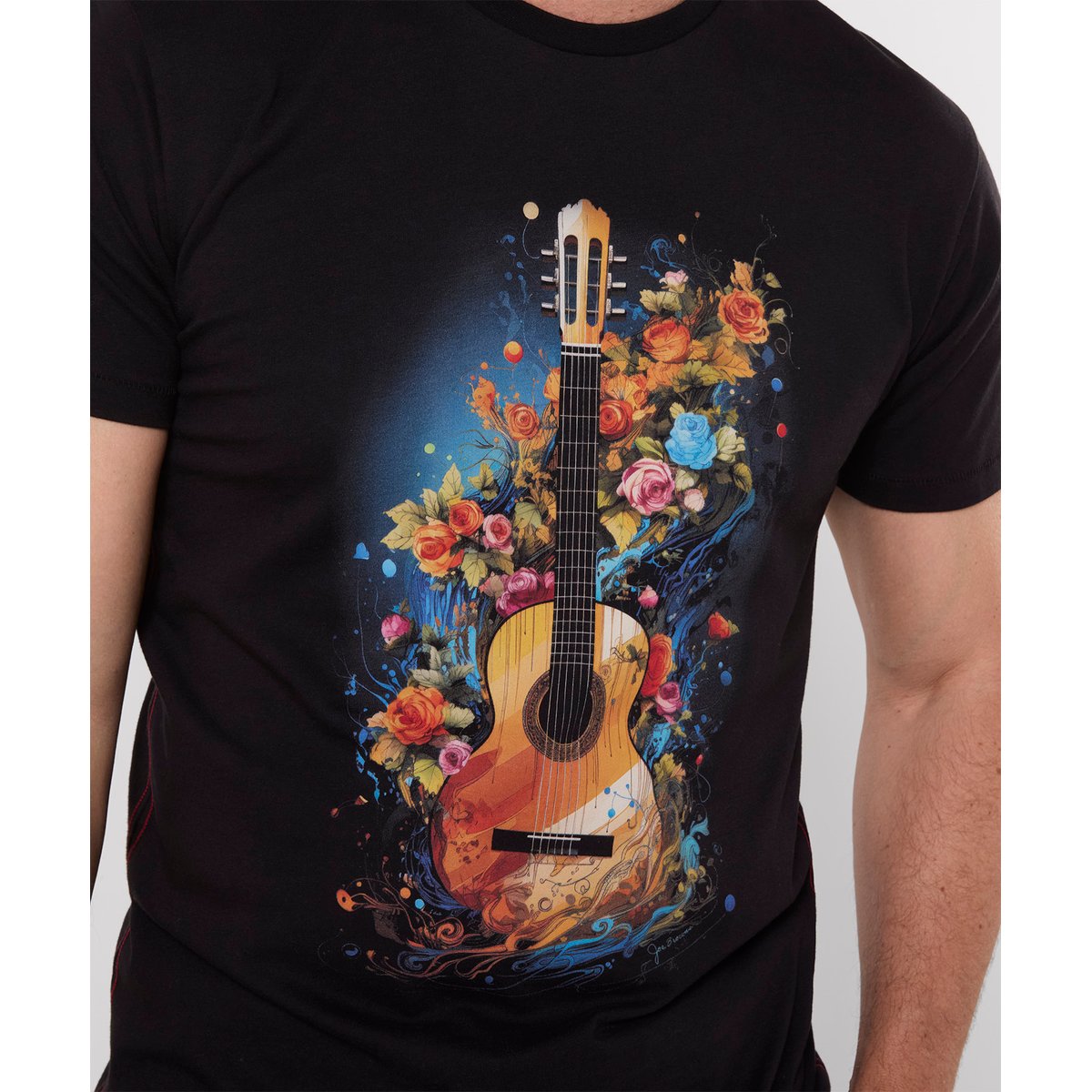 T-Shirt Guitare Fleurie noir, JOE BROWNS