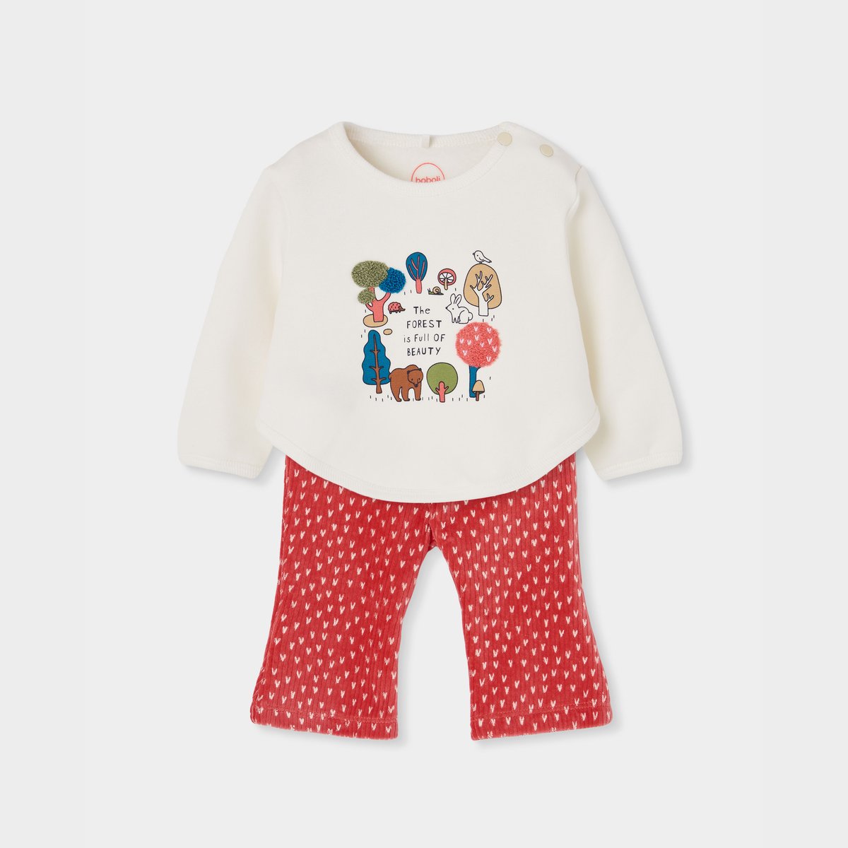Ensemble maille bébé fille imprimé forêt blanc, BOBOLI