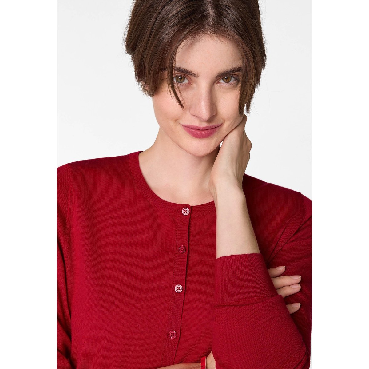 Cardigan en laine mérinos rouge, RODIER