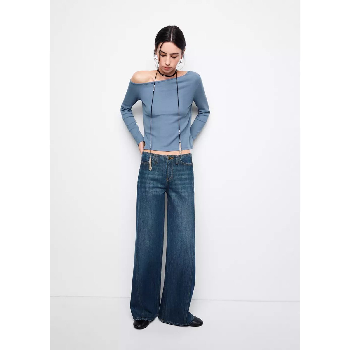 T-shirt côtelé asymétrique bleu, MANGO TEEN