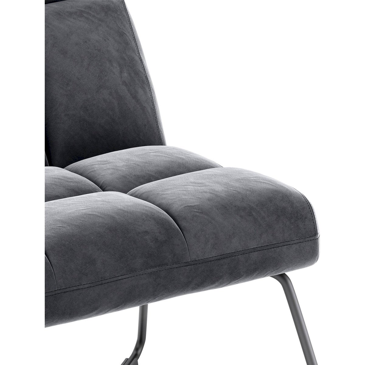 Fauteuil lounge capitonné en velours gris anthracite, RECOLLECTION