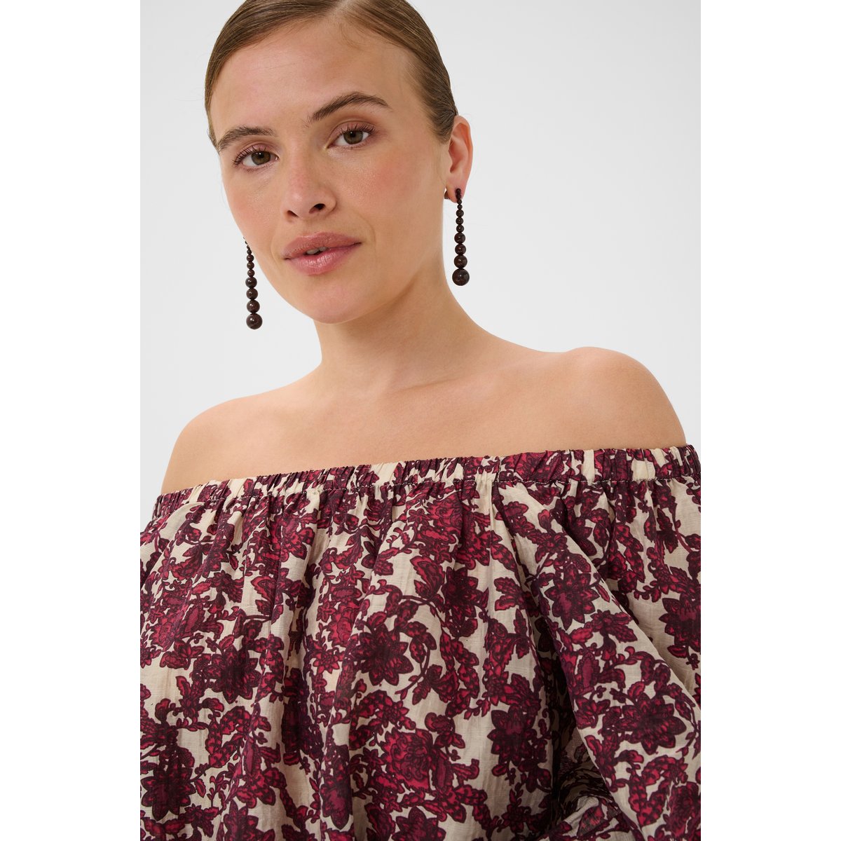 Blouse à manches courtes rouge red floral, CULTURE