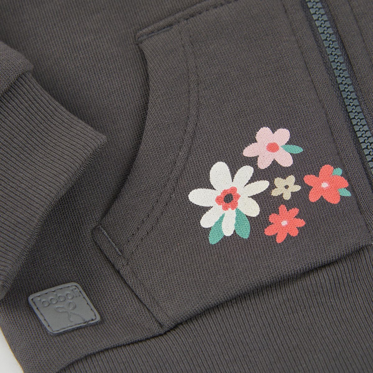 Veste molleton fille imprimé fleurs gris, BOBOLI