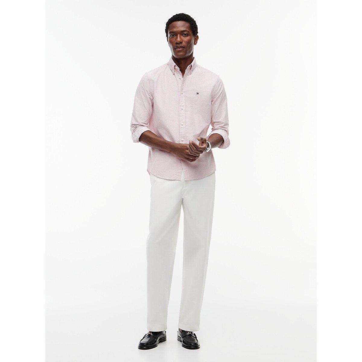Chemise Oxford droite rayée rouge rayé, TOMMY HILFIGER