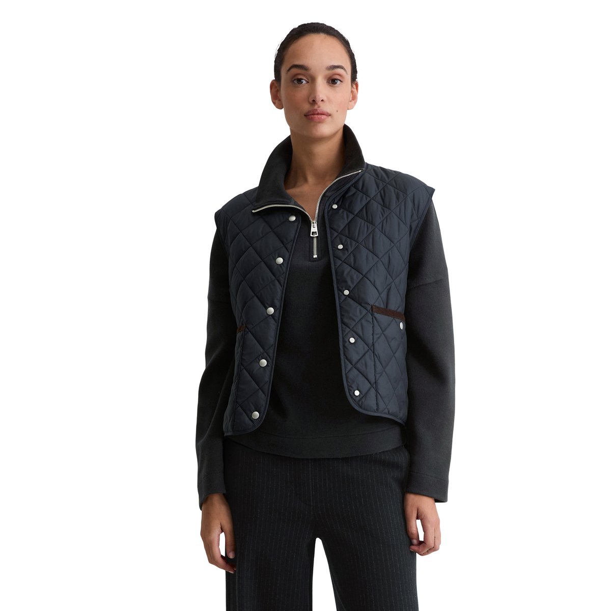 Gilet matelassé sans col regular en polyester recyclé bleu foncé, MARC O'POLO