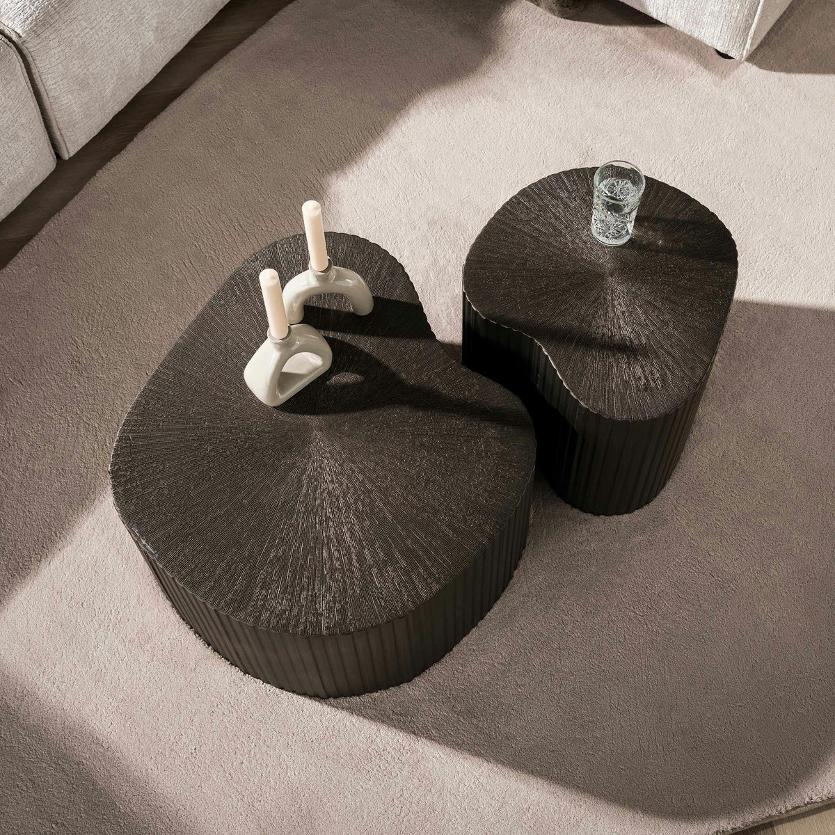 Table basse design organique effet métal foncé (x2) RALF marron, PIER IMPORT