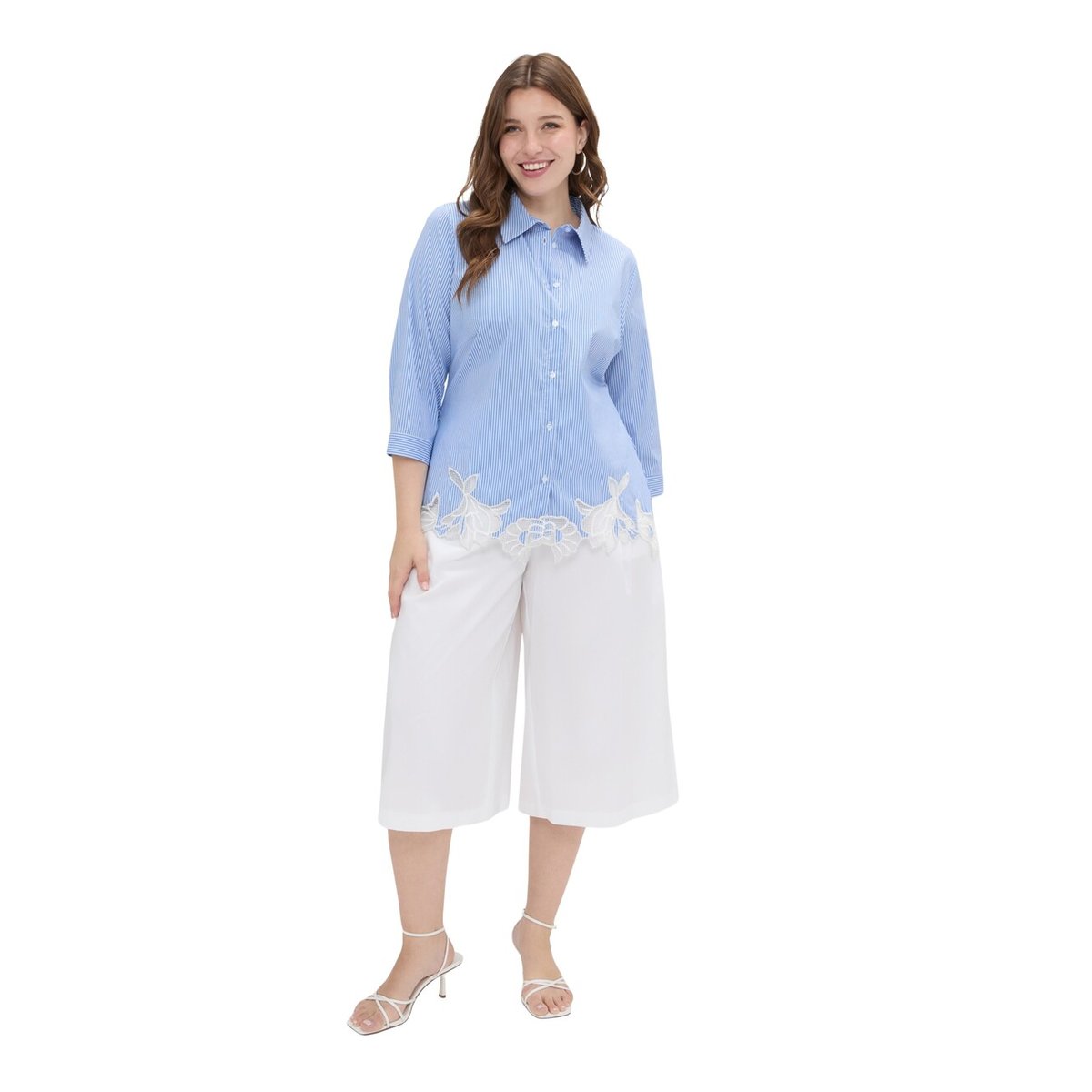 Chemise à rayures avec détail macramé light - blue, FIORELLA RUBINO
