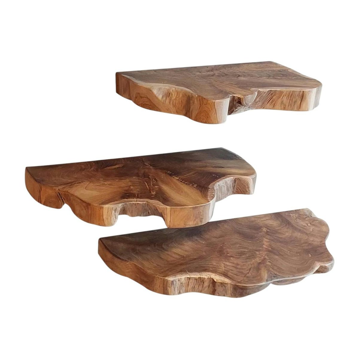 Etagères murales en teck recyclé avec bords naturels (lot de 3) bois naturel, PIER IMPORT