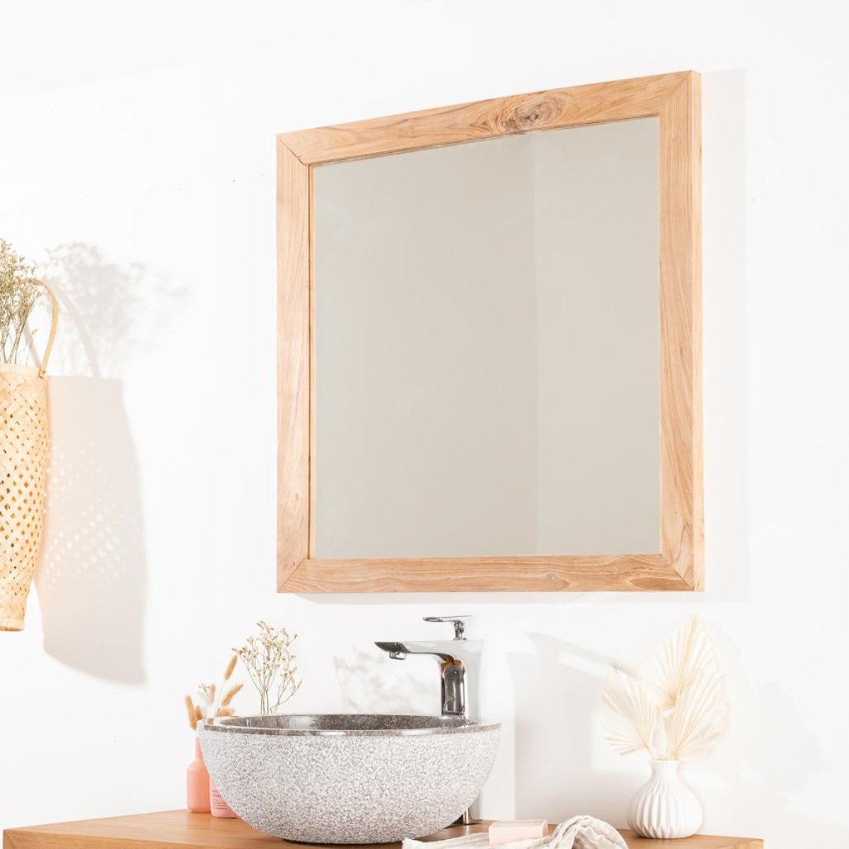 Miroir en teck massif carré 70 cm naturel, WANDA COLLECTION