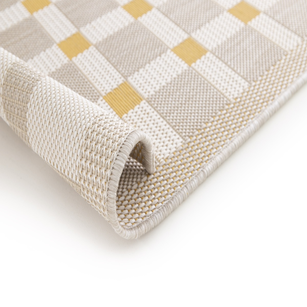 Tapis extérieur intérieur damier moderne  et  SUNSHINE DAMIER beige, jaune, THE DECO FACTORY
