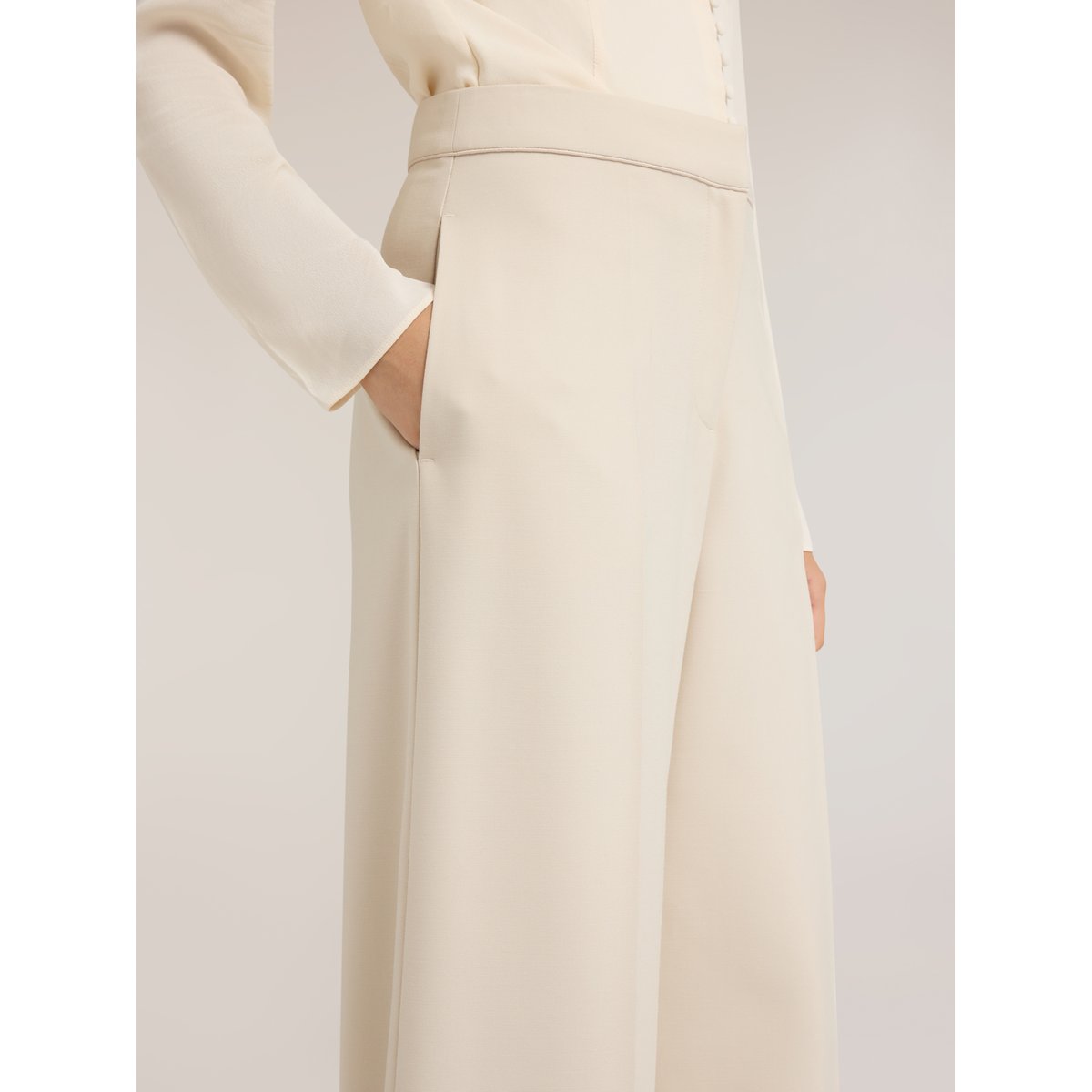 Pantalon palazzo avec inserts satin blanc, MOTIVI