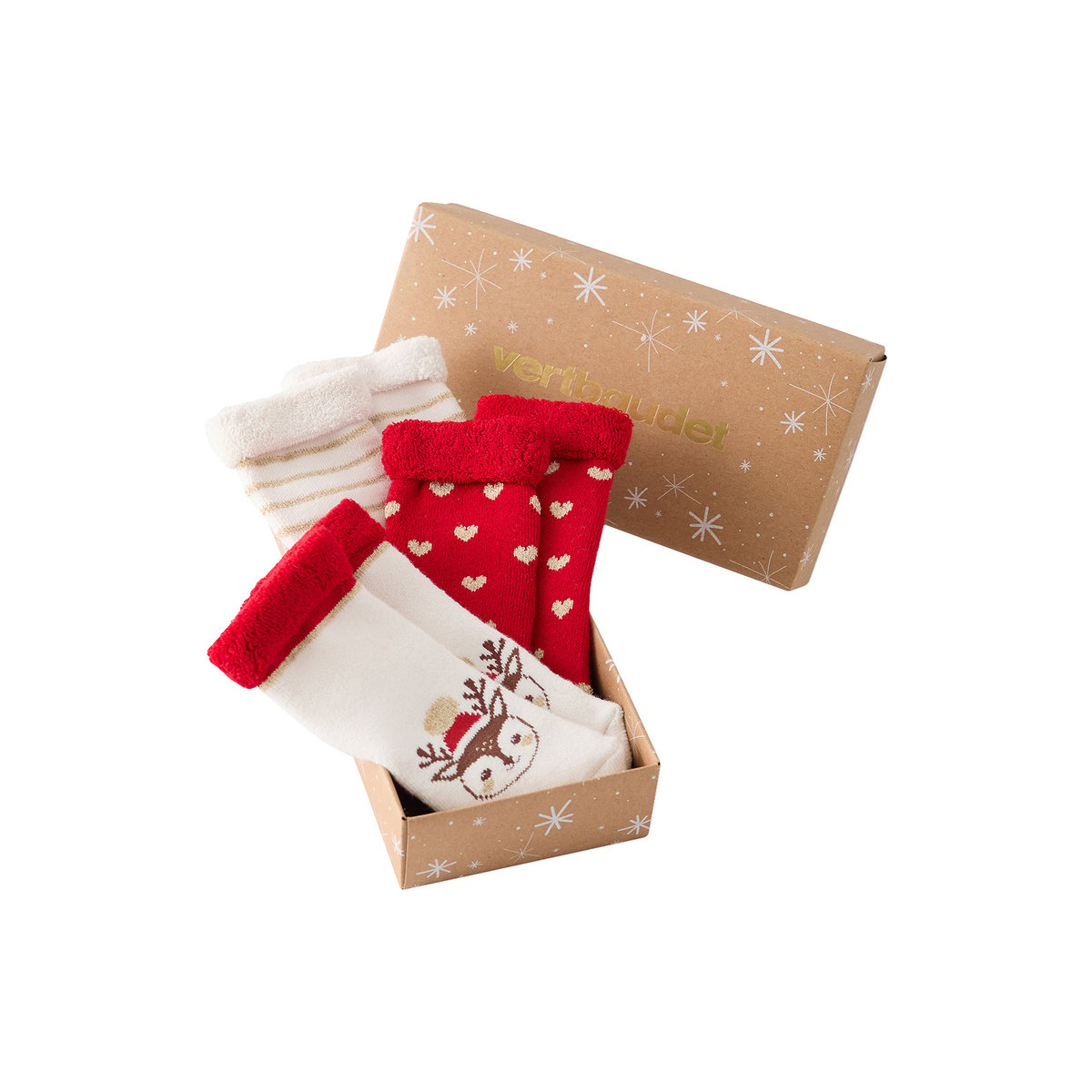 Lot de 3 chaussettes noël écru, VERTBAUDET