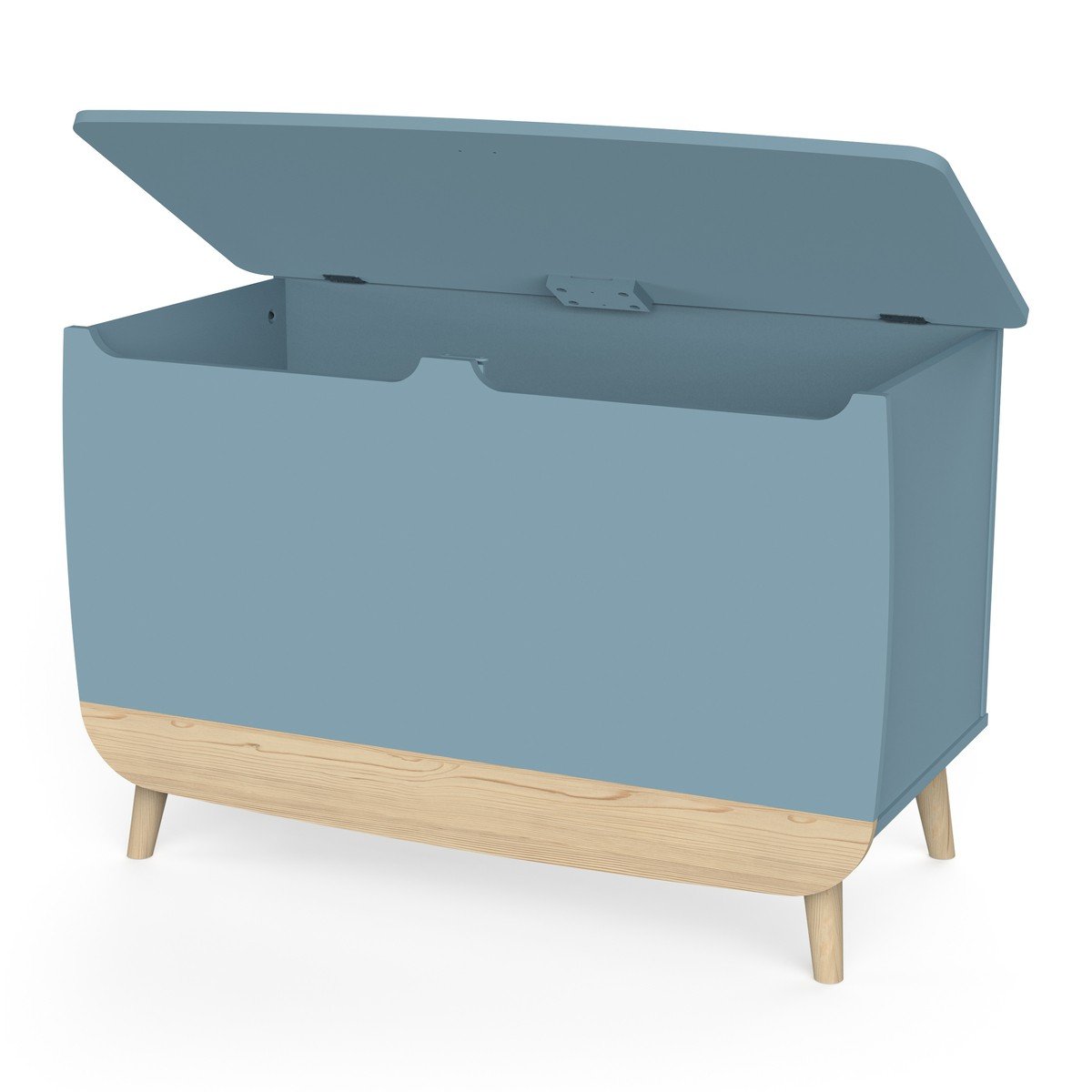 Coffre à jouets avec couvercle L82,4 cm - FIRMIANA bleu orage / bois, CALICOSY
