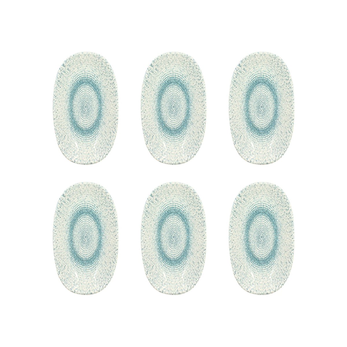 Lot de 6 assiettes ovales en porcelaine 19cm, AQUA blanc-bleu, NOVASTYL
