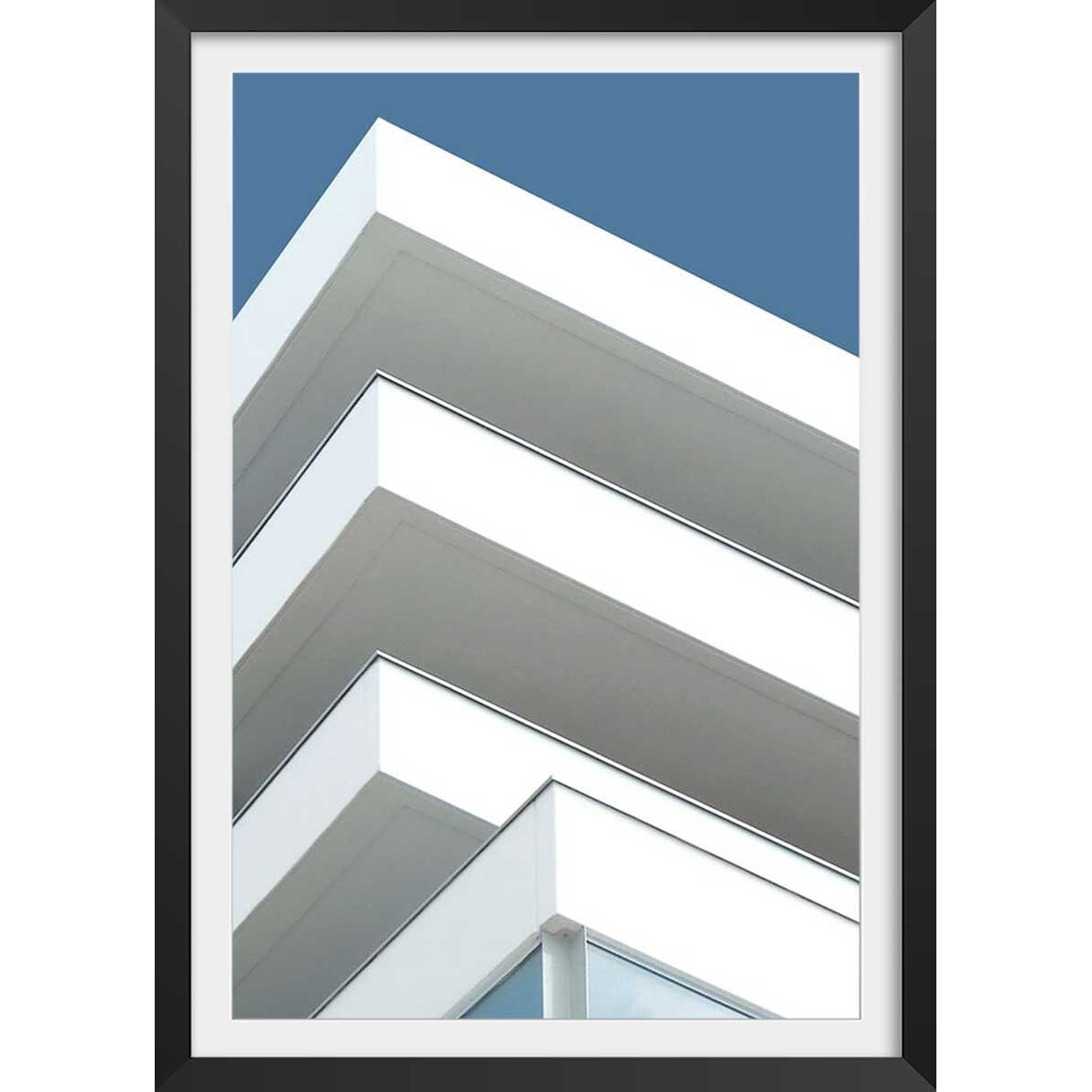 Affiche architecture urbaine balcons sur angle affiche + cadre en bois - noir, HEXOA