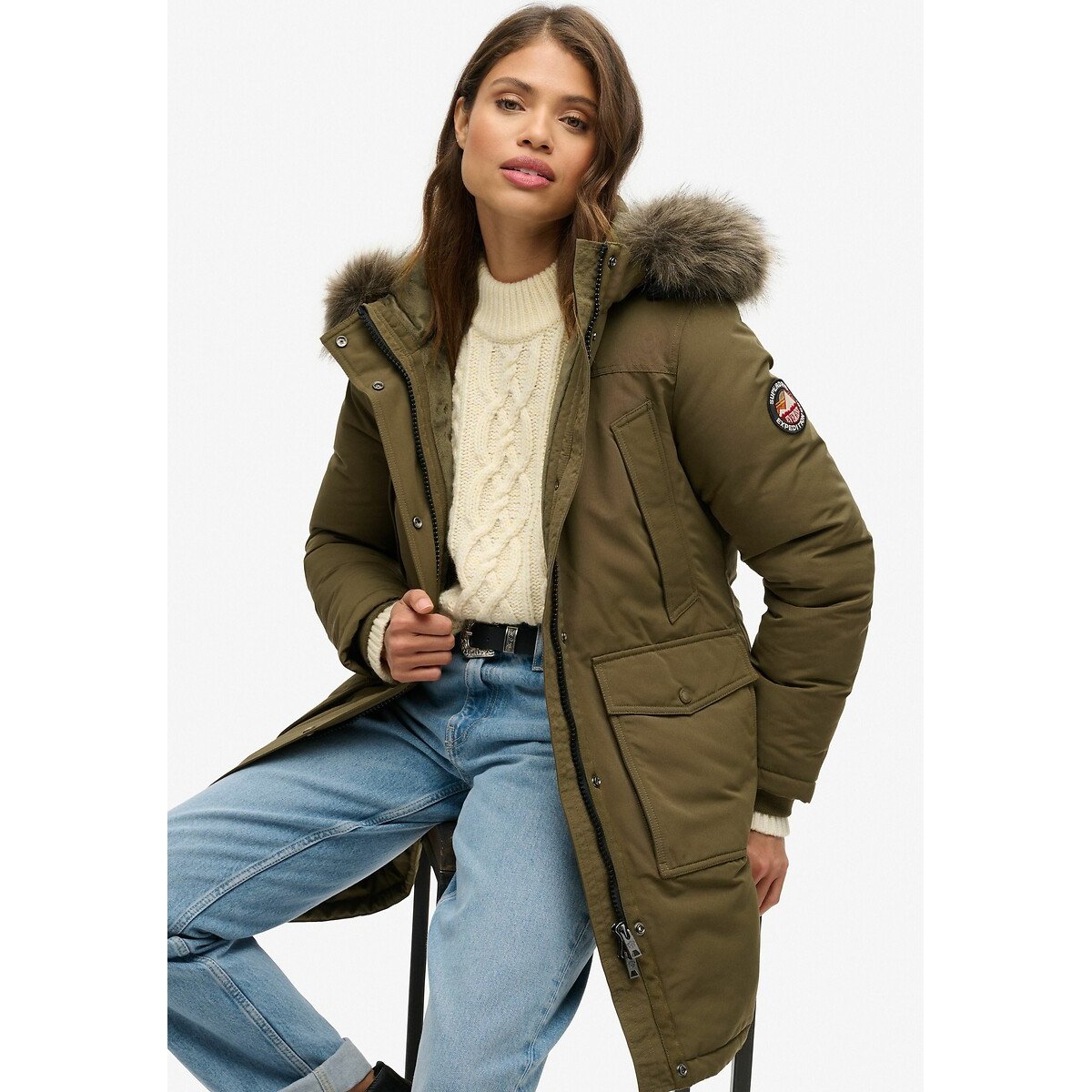Parka à capuche imitation fourrure Everest vert foncé, SUPERDRY